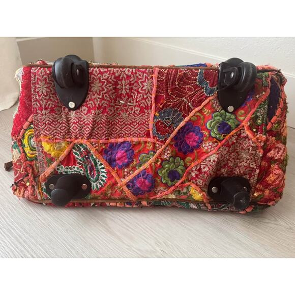 Free People Marrakesh Patched Weekender Rolling Cart Luggage - Picture 10 of 10